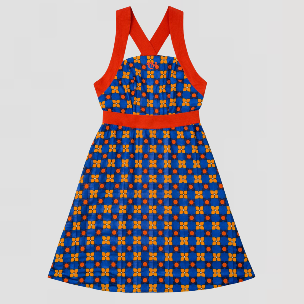 Edition Limitée - ROBE AUDREY MOTIFS FLEURS RETRO BLEU / ORANGE