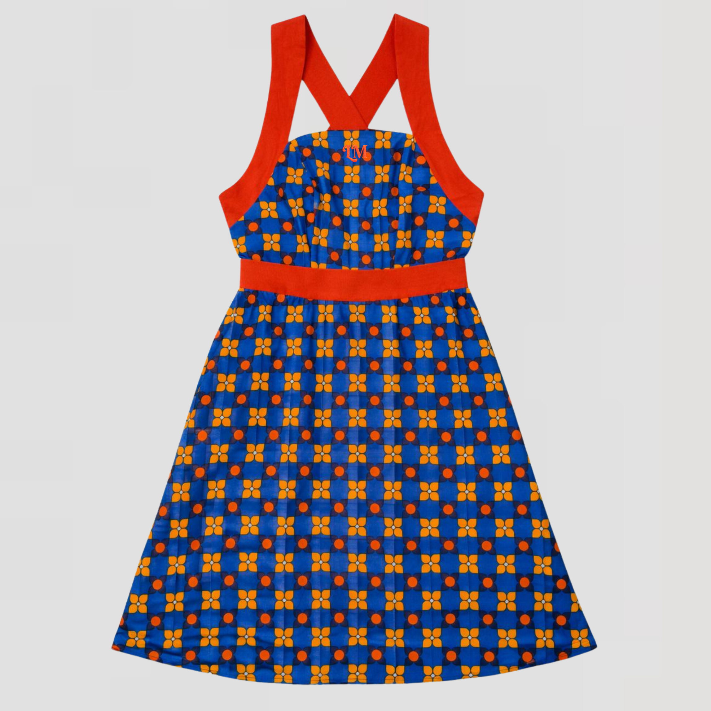 Edition Limitée - ROBE AUDREY MOTIFS FLEURS RETRO BLEU / ORANGE