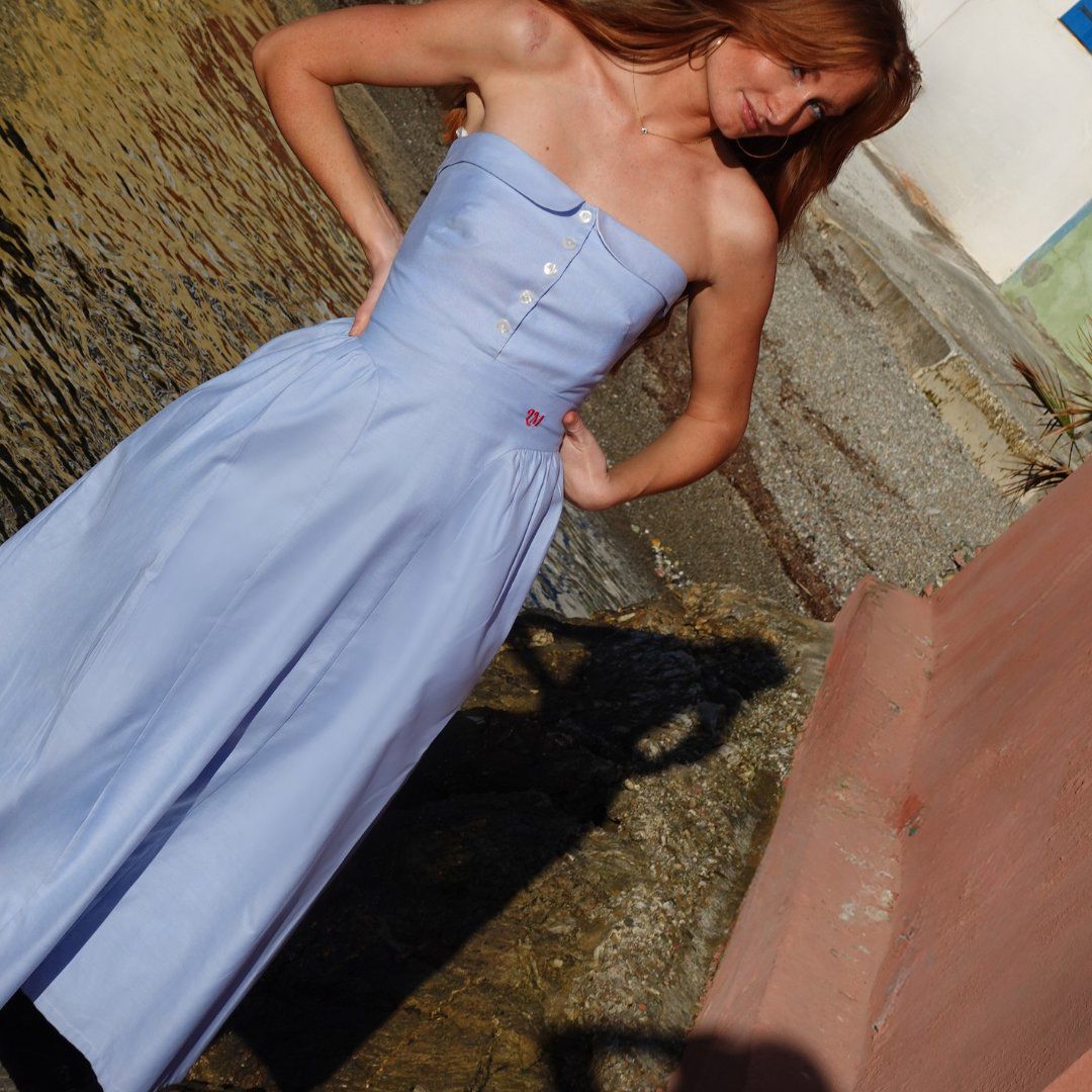 ROBE MARYLINE - BLEUE OXFORD UPCYCLEE